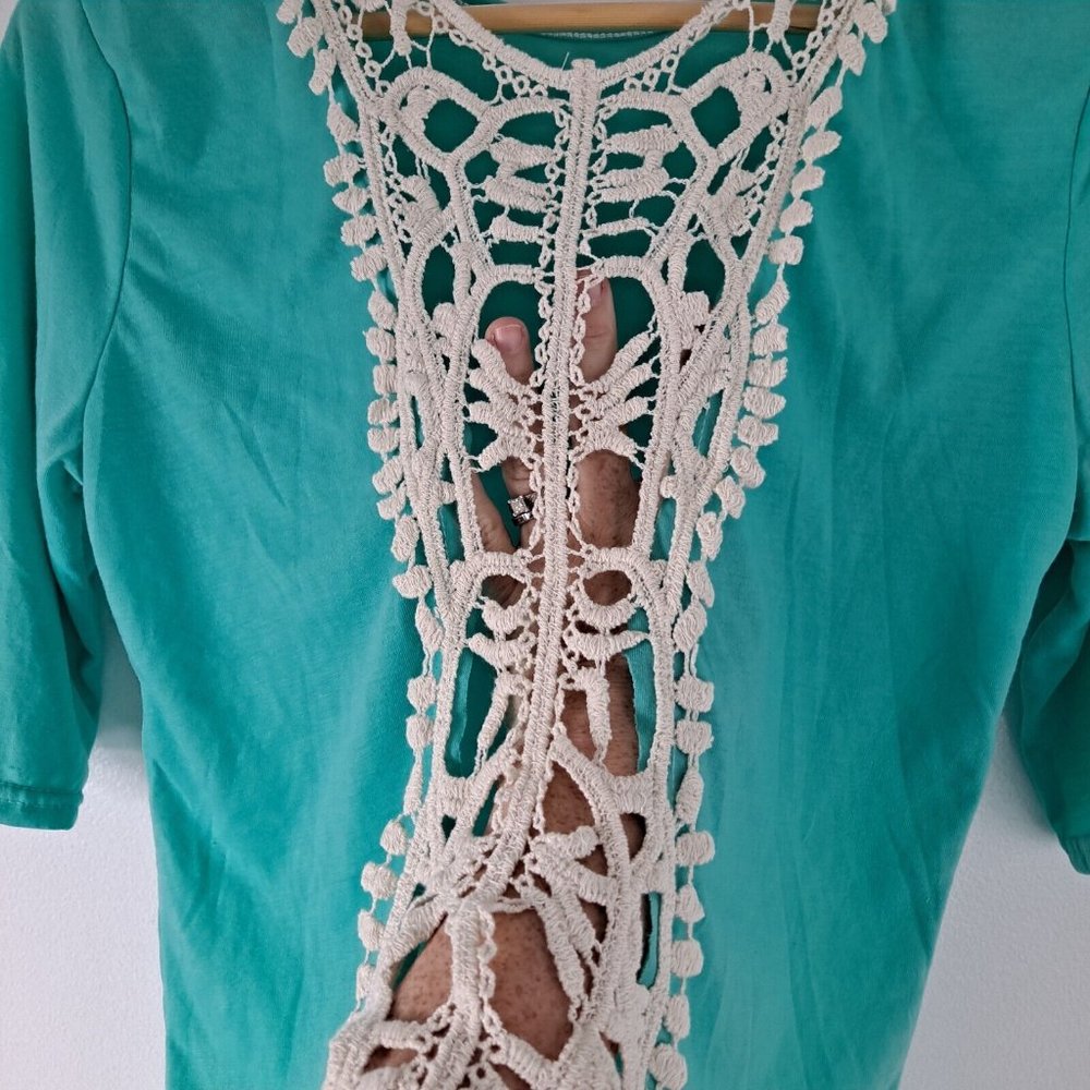 Lace Back Knitted Women's 3/4 Sleeve Blouse Top Open Back S-M - Picture 4 of 5